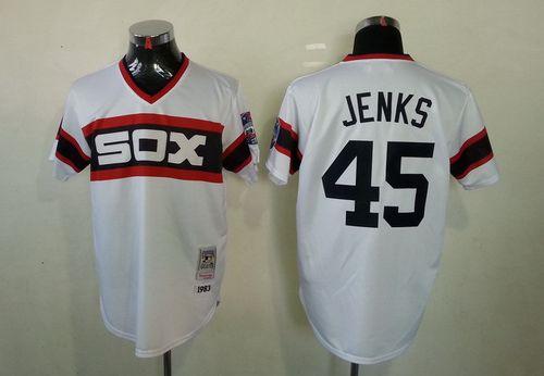 Mitchell And Ness 1983 White Sox #45 Bobby Jenks White Throwback Stitched MLB Jersey - Click Image to Close